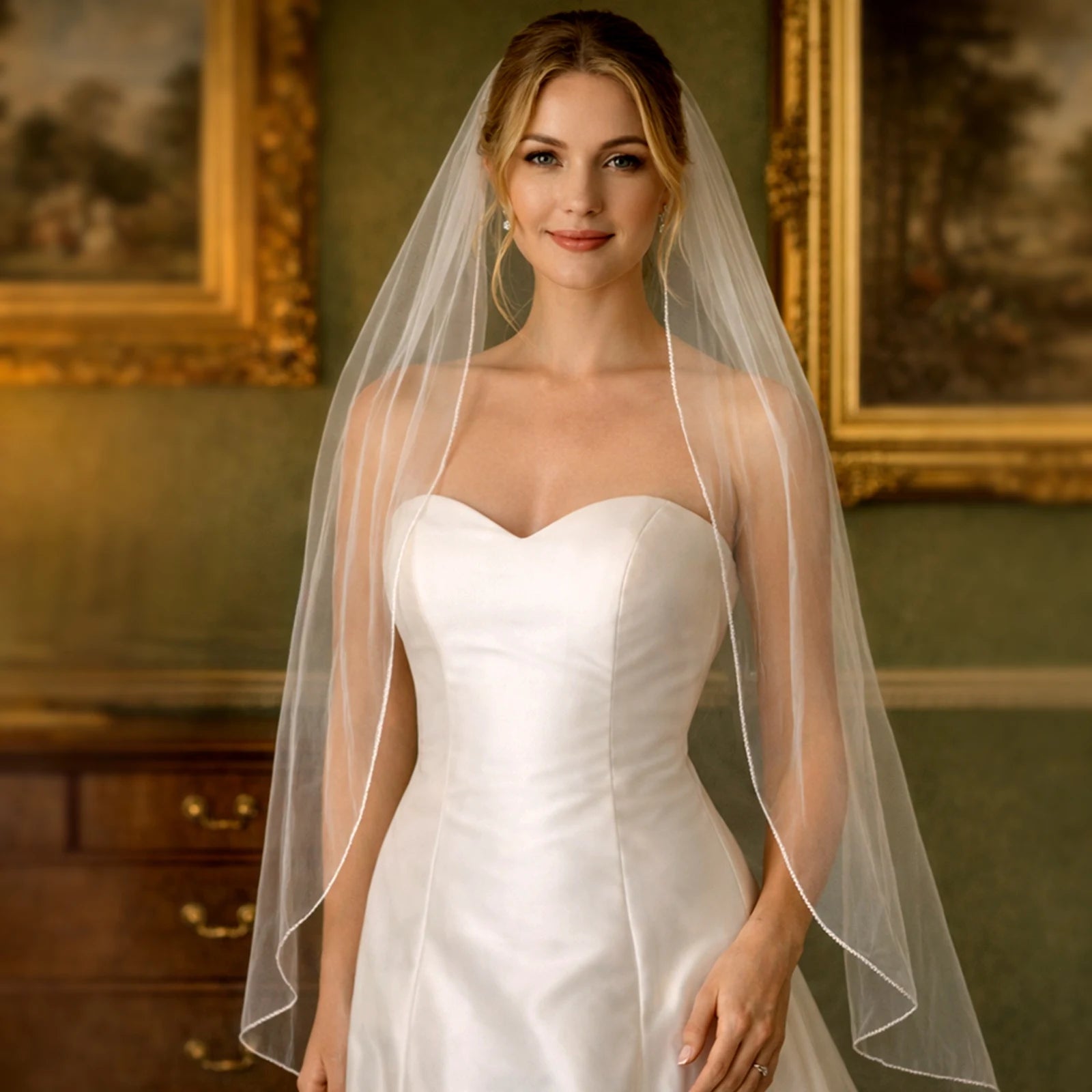 YouLaPan V14 Customizable Bridal Veil Wholesale Cheap Plain Yarn Binding Single Layer Party Wedding Proposal Engagement Veil