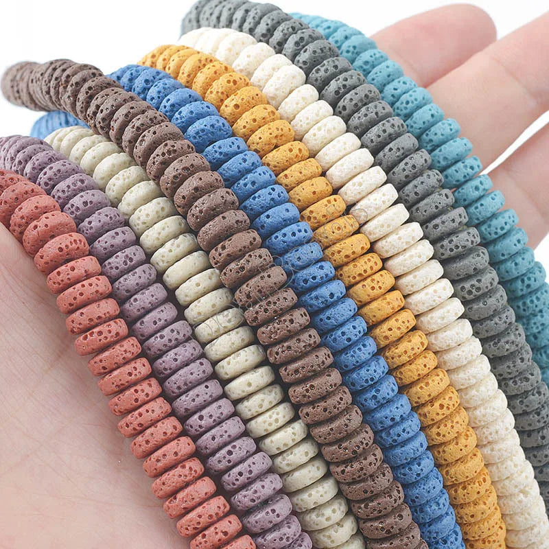 5x8mm 6x10mm Heishi Rondel Multi Colors Pink Blue Black Red Volcanic Rock Lava Stone Beads for Jewelry Making