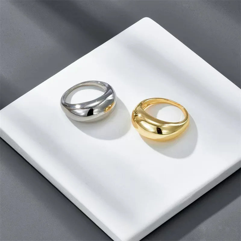 Mylove Large Stainless Steel Wedding Ring Smooth Surface Gold Dome Simple Geometric Fashion with Personalized High-End Jewelry