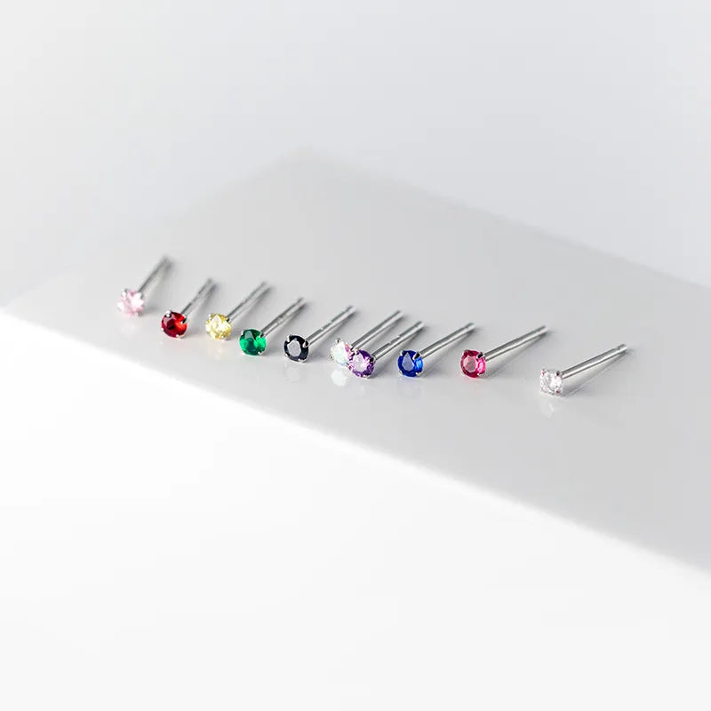 Hot Sale Minimalist Simple Fashion S925 Sterling Silver Colorful Rhinestone Crystal Stud Earrings for Women Girls