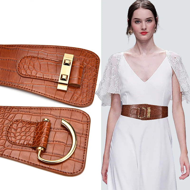 Wholesale Luxury Lady Waist Wide Belts Causal Wear Fashion Leisure Body PU Leather Women Belt