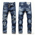 Wholesale Men Custom Logo Plus Size Ripped Denim Slim Baggy Stacked Trousers Straight Jeans Spandex/Cotton Streetwear