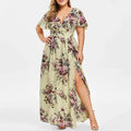 Summer Vintage Plus Size L-5xl Women's Clothing Short Sleeve Floral Print Dresses Casual Loose Asymmetric Maxi Dress