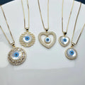 Heart Round Evil Eye Pendant Necklaces Women Fashion Metal Mother Pearl Shell Zircon Charms Neck Wholesale