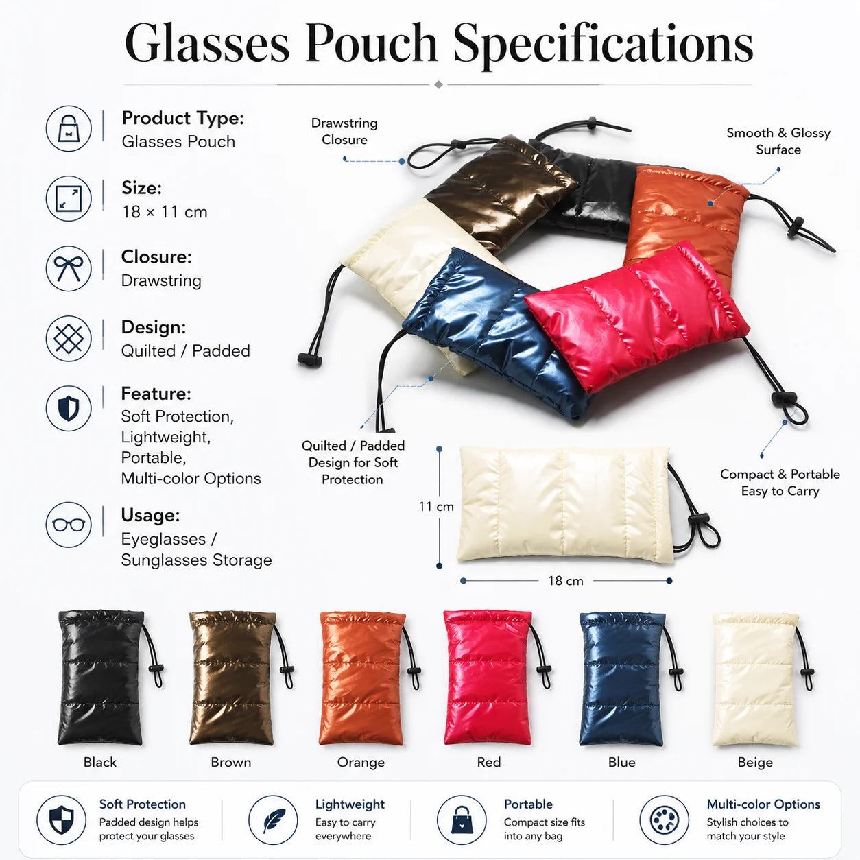 Customized Ultra-Lightweight Soft Down Feather Material Eyeglasses Glasses Protection Storage Pouch Bag for Sunglasses