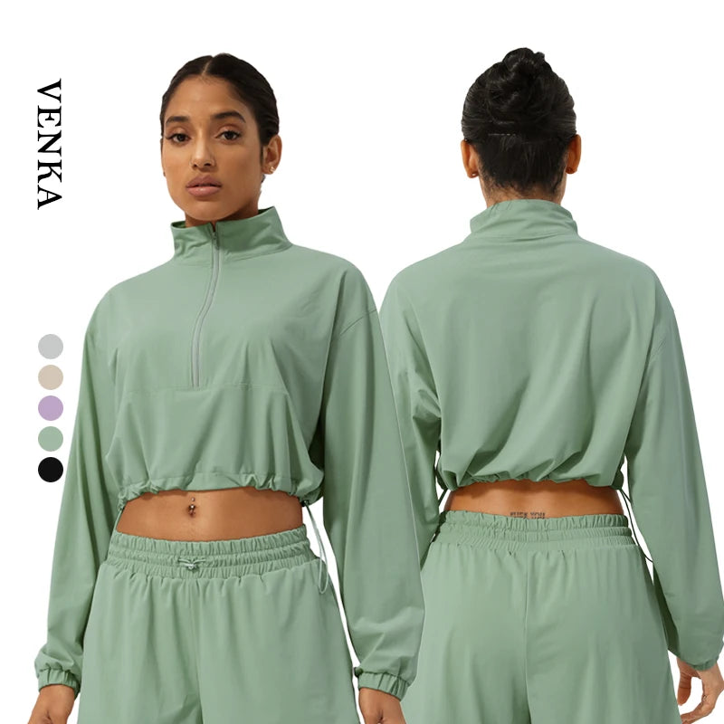 Summer Fitness Top for Teen Girls Lightweight Breathable Long Sleeve Half Zipper UV Coat Stand Collar Loose Drawstring for