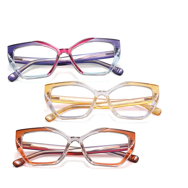 Jiuling Eyewear China Manufacturer Colorful Tr90 Frame Shades Big Cat Eye Anti Blue Ray Glasses Frame Eyeglass for Ladies