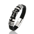 New Stainless Steel Cross Fashion Bracelet Personality Multilayer Woven Leather Jewelry