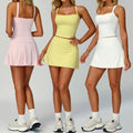 YIYI Sleeveless With Padded 2pcs Workout Sets for Women 2 Layers With Pockets Golf Suits Girls Tennis Wear for Women