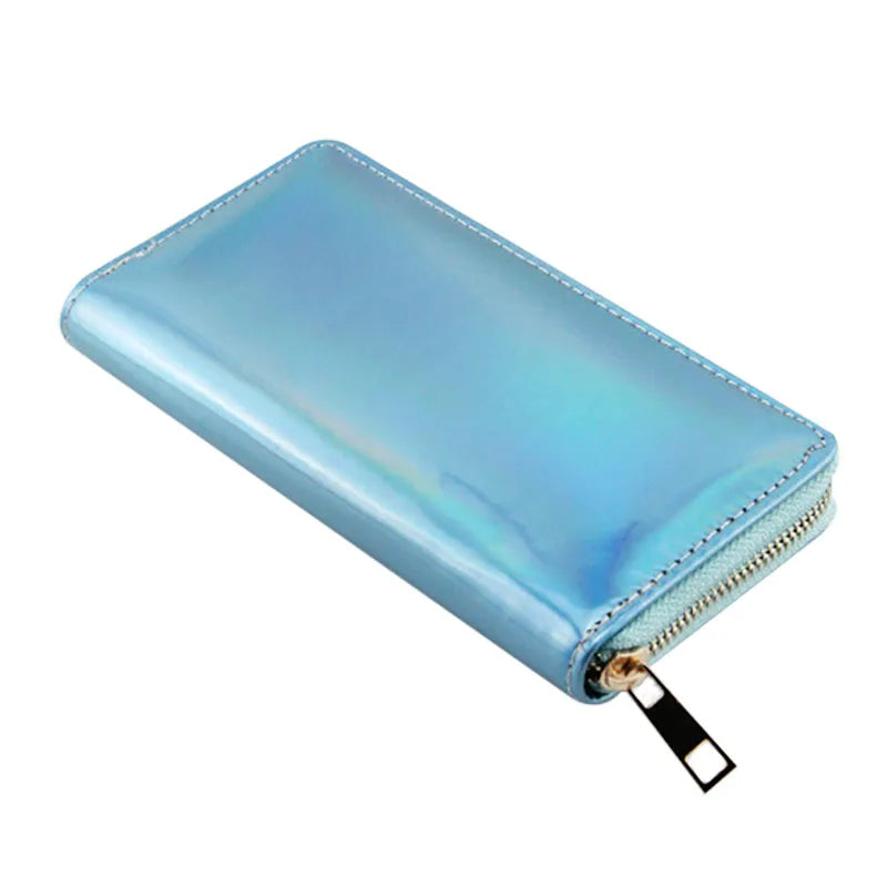 Large Capacity Multicard Student Wallet with Colorful Laser PU Long and Narrow Mobile Phone Bag for Students