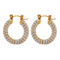 Vintage 18K Gold Plated Stainless Steel Jewelry Tarnish Free Waterproof Charm Shining Full Cubic Zirconia Hoop Earrings YF3039