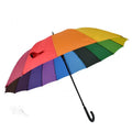 16 Ribs Long Handle Semi-automatic Umbrella Colorful Rainbow Straight Windproof Iron Minimalist Custom Logo rainbow Umbrella