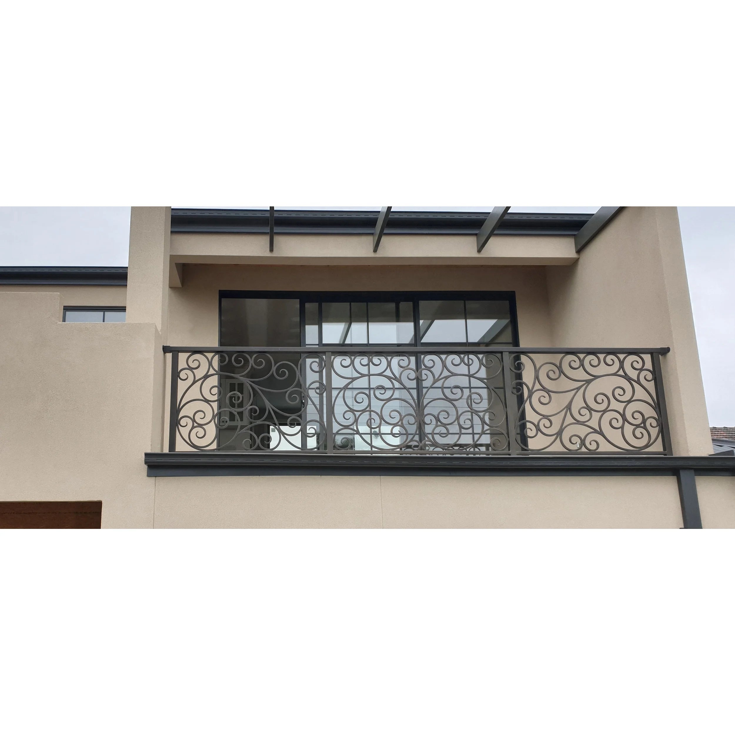 Modern Outdoor Wrought Iron Balcony Railing Ornamental Design Powder Coating Customizable Length Multi-color Options 5-Year