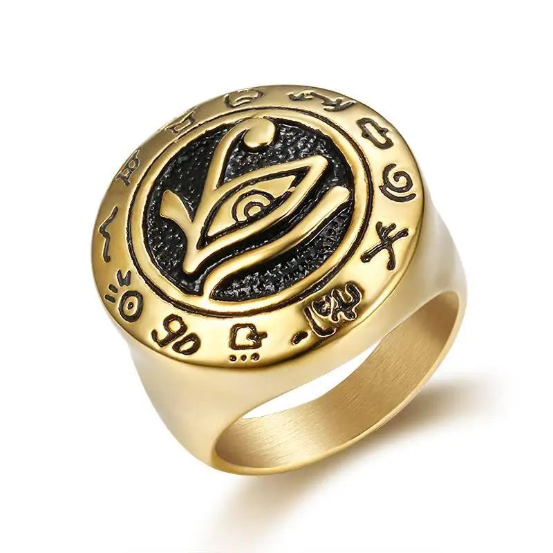 Wholesale Natural Punk 316L Stainless Steel God Rings Egyptian Pharaohs Eye of Horus Men Ring