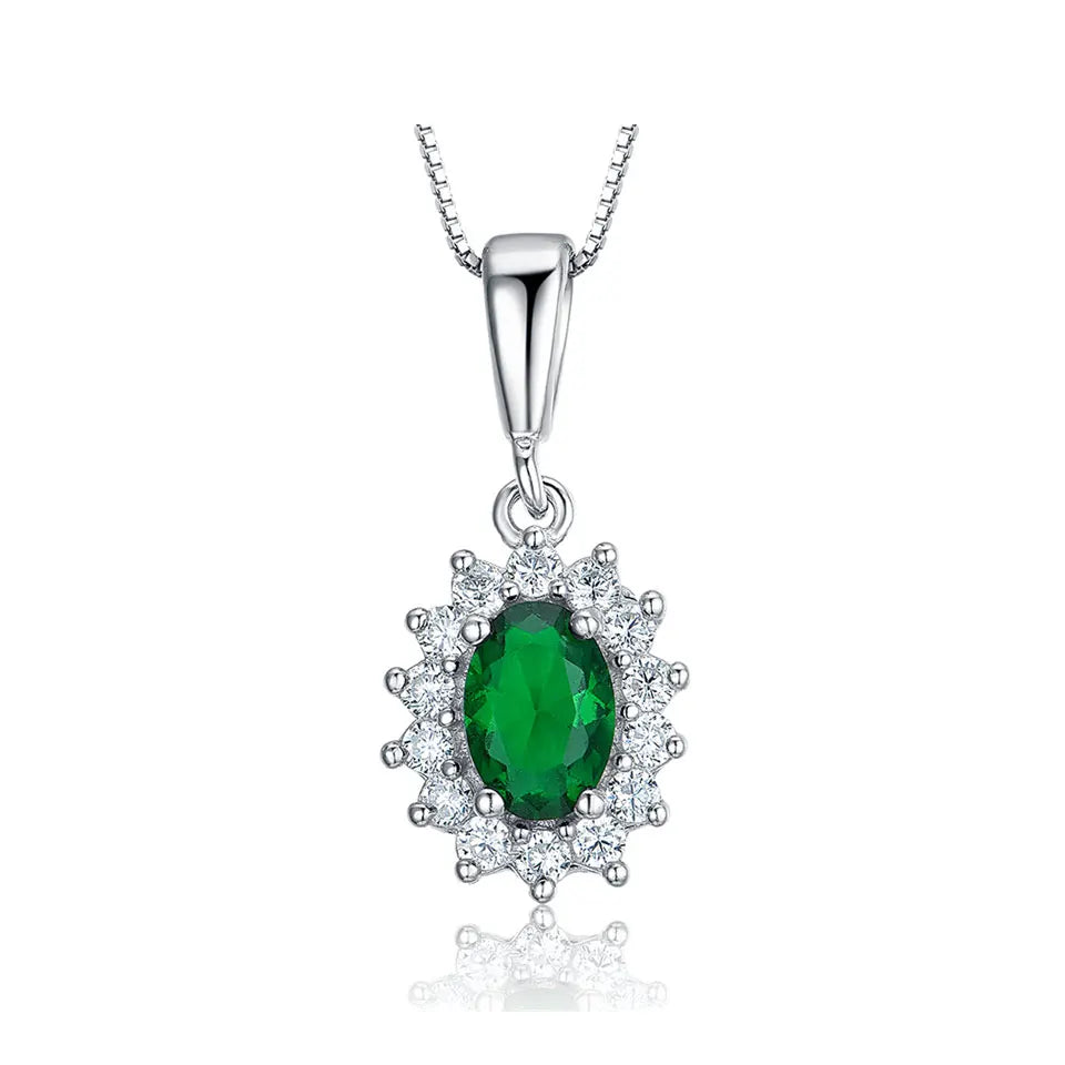 Hot Selling Emerald Zircon Micro Inlay 925 Sterling Silver Necklace RhodiumSliver Plated Necklace