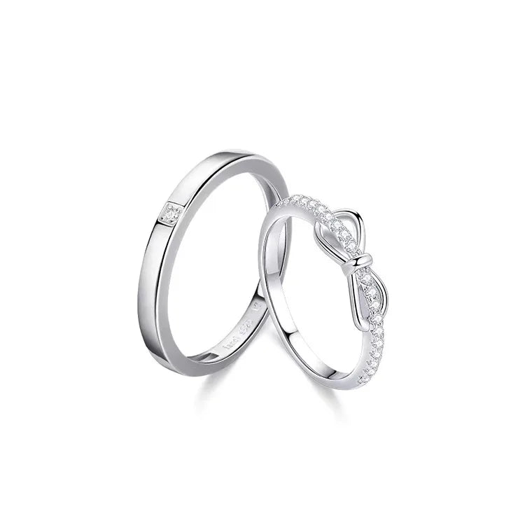 925 Silver Plated Sparkling Knot Ring Women Bow Coupler's Open Adjustable Ring Romantic Design Silver Plated Couple Ring