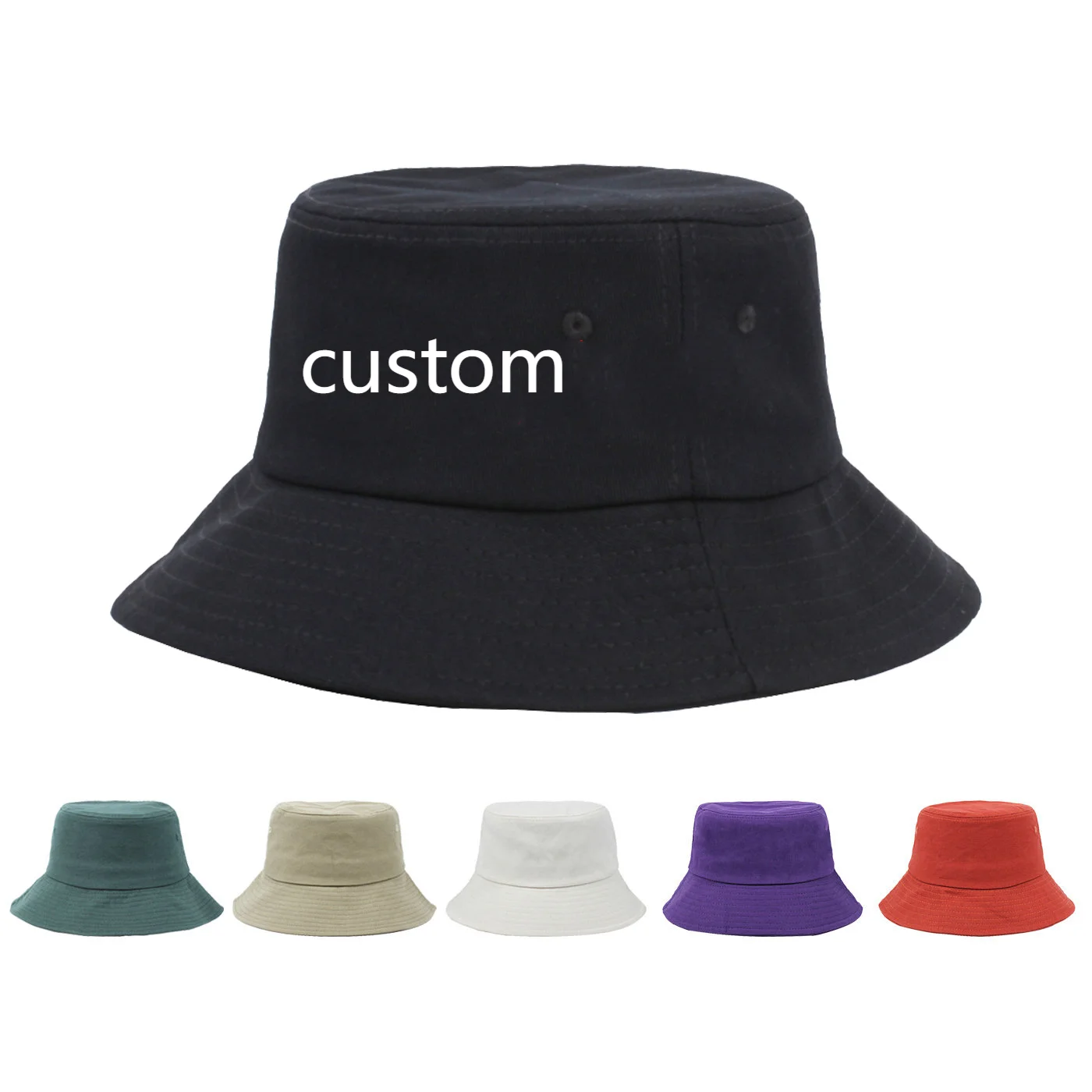100% Cotton Bucket Hats With Eyelets Summer Bright Color Fisher Caps Custom Logo