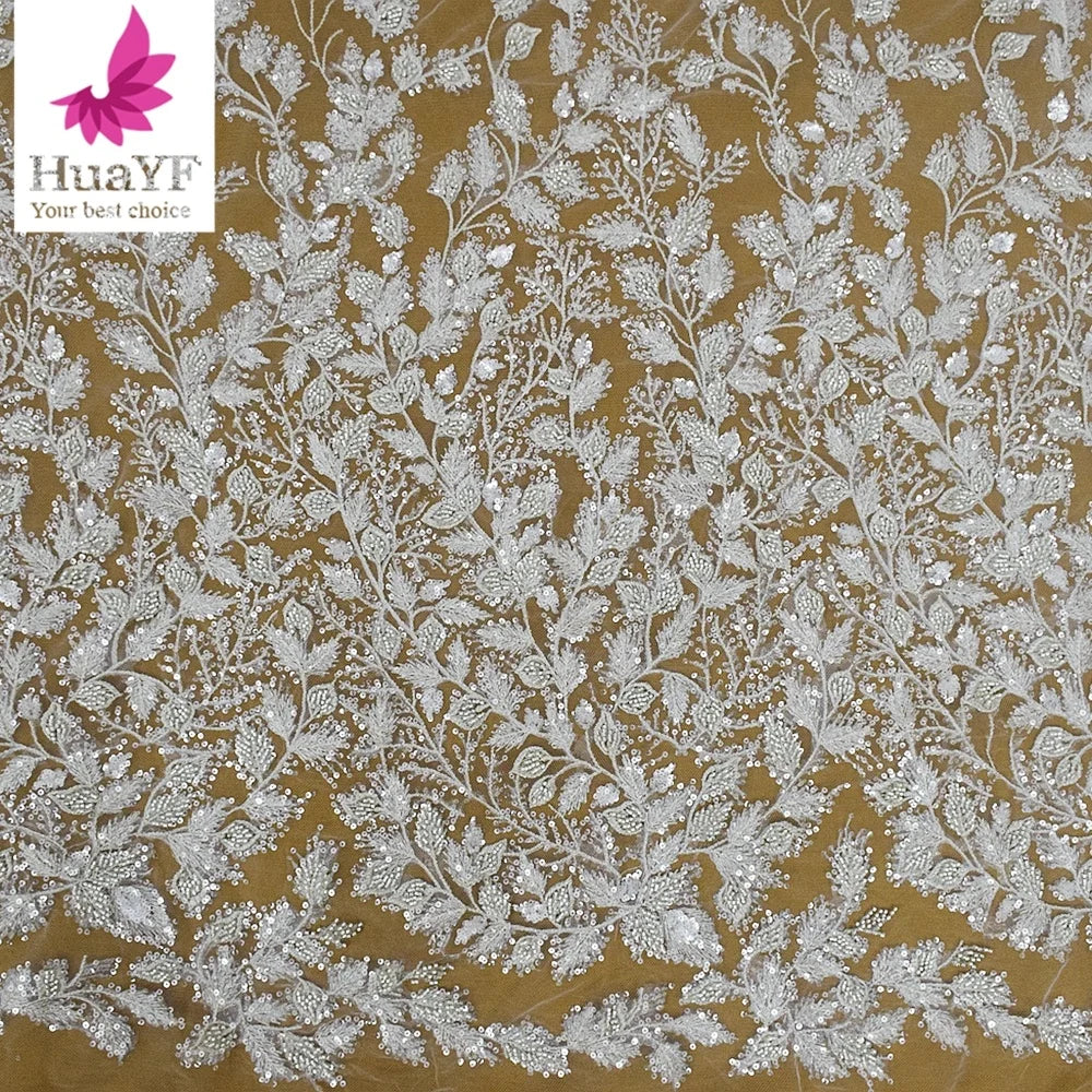 New Arrival Heavy French African Beaded Embroidery Mesh Bridal Lace for Women Wedding Dress HY2173-1