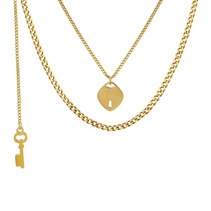 Fashion Double Layers Tassel Necklace 18K Gold Plated Stainless Steel No Color Loss Elegant Jewelry for Women Daily Wear