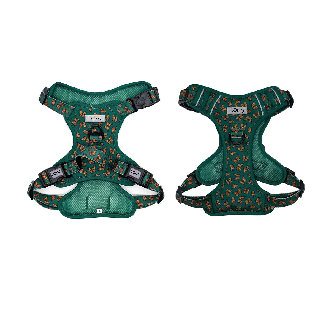 Custom Oxford Dog Harness Set Dual Leash Attachment No-Pull Control Adjustable Soft Strong Pet Harness