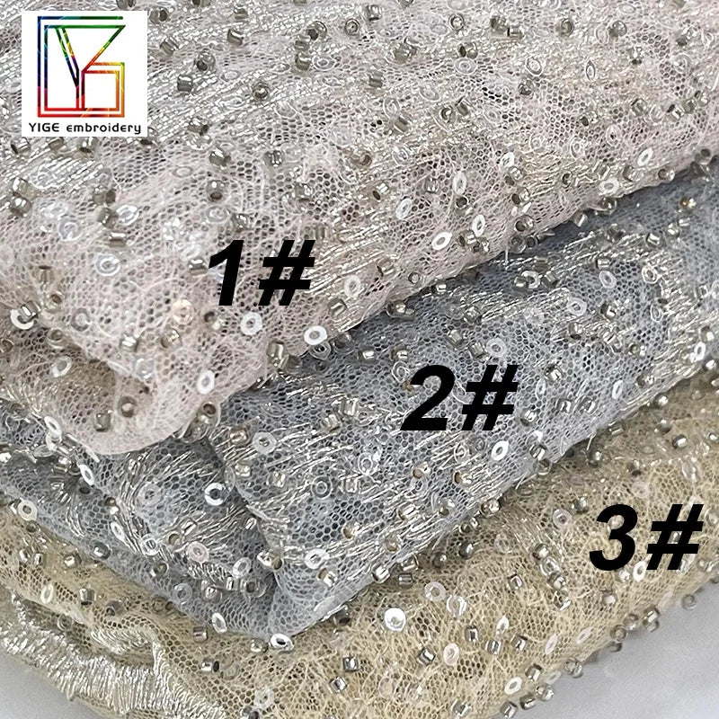 2022 New Super Density French Metal Wire 3d Beaded Sequins Lace African  Embroidery Lace Fabric for Dress