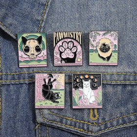 New Design Animal Tarot Custom Enamel Pin Pink Black Cat Hat Pins Lapel Badge