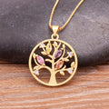 QIKU Wholesale Price Luxury Round Shape Hollow Out Tree Pattern Pendant Necklace Copper Micro Pave Gold Color Jewelry Gift