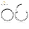 ASTM F136 Titanium Prong Setting Cubic Zircon Paved Daith Ear Nose Clicker Ring Piercing Jewelry