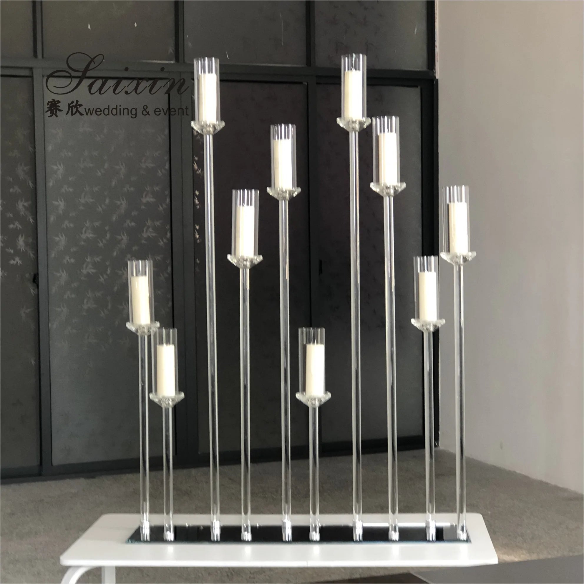 ZT-323H Hot Sale Luxury Event Decor Centerpieces Long Base 10 Holder Crystal Candlesticks