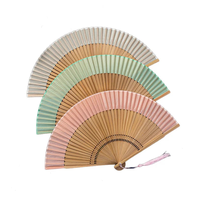 Luxury Hand Held Silk Bamboo Fans with Tassel Portable Fabric Folding Handheld Fan for Wedding Party Gift