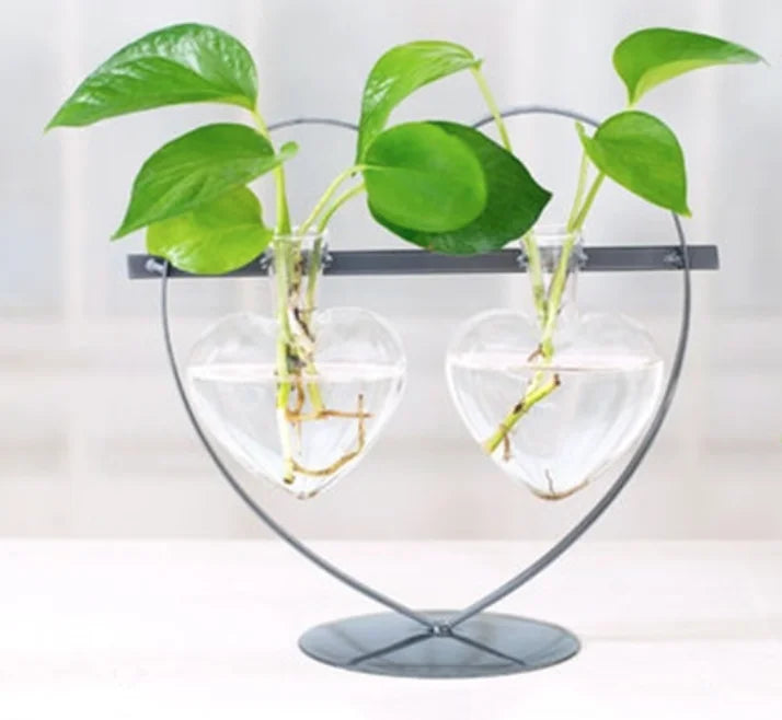 Heart Shaped Glass Vase With Metal Stand