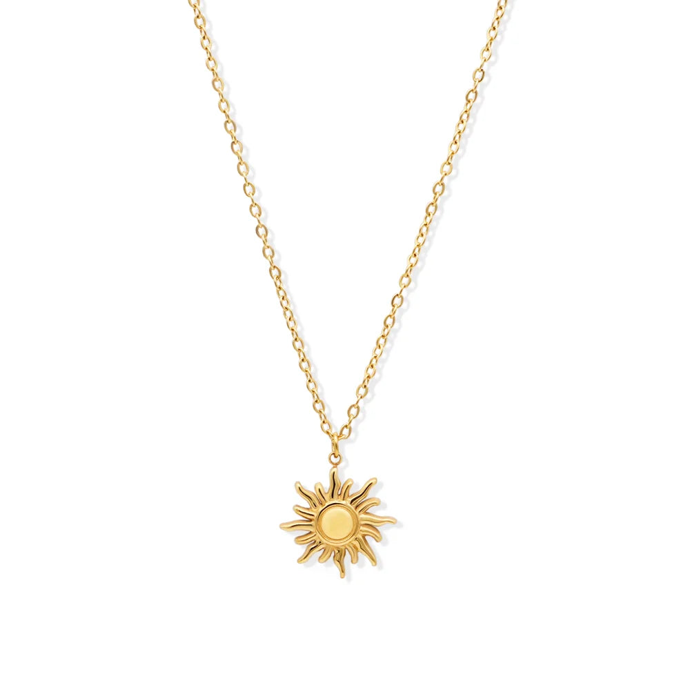 Chris April 316L Stainless Steel Sun Gold Plated Sun Pendant Chain Necklace