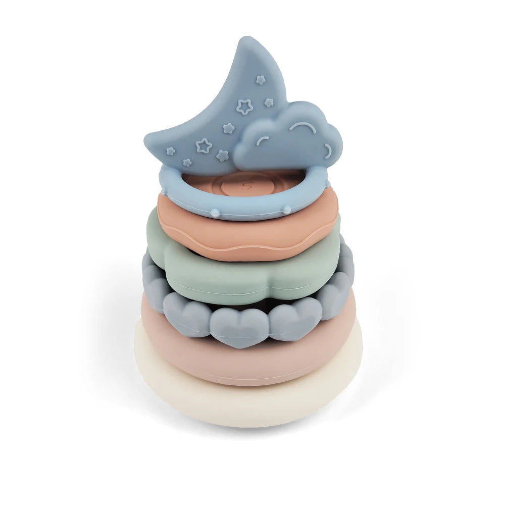 Eco Friendly Baby Rainbow Silicone Stacking Ring Toy