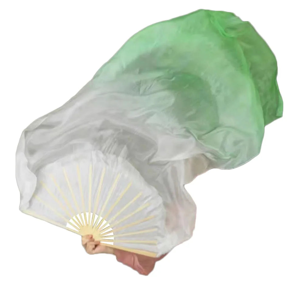 Professional Colorful Hand-Dyed Flame Belly Dancing Long Folding Silk Fans Veils Performance Wear