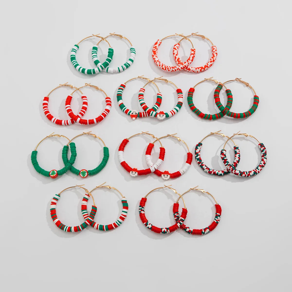 Handmade Rainbow Color Polymer Clay Earrings Christmas Colorful Hoop Earrings for Woman Gift