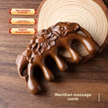 Small Solid Wood Meridian Comb Golden Sandalwood Lotus Fish Carved Wide Tooth for Scalp Head Massage Home Use Common Comb