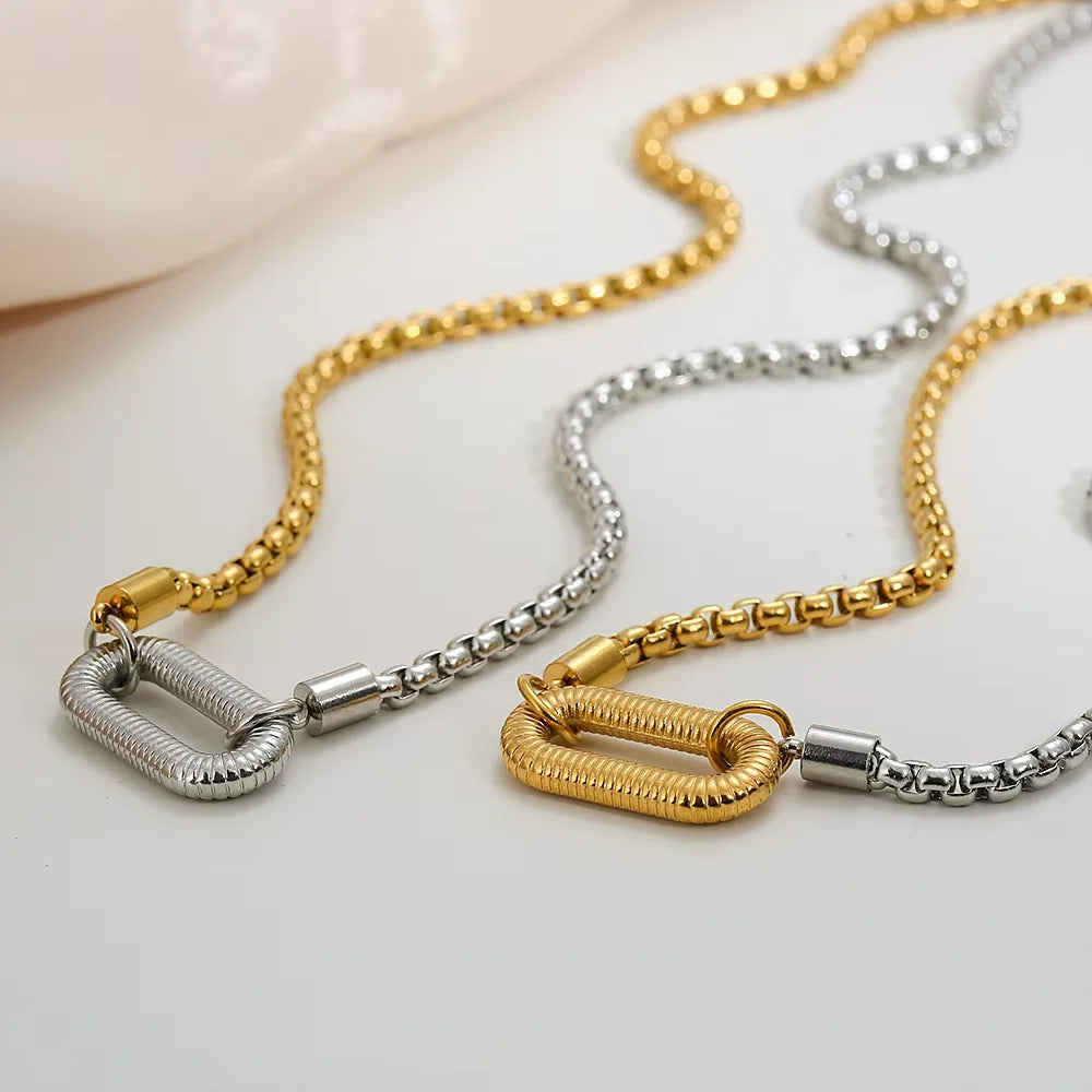 No Tarnishing Jewelry 2025 Waterproof Stainless Steel Link Gold And Silver U Shaped Pendant Square Box Chain Necklace Jewelry