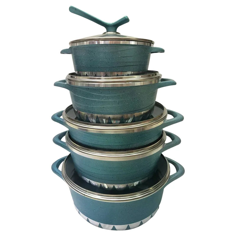 Hot Sale Ceramic Granite Coating Kitchen Cooking Pot 10PCS Die Cast Non Stick Casserole Dish Aluminum Cookware Set