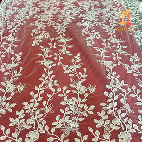 New Style 100% Polyester Heavy Beaded Wedding Embroidery Bridal Laces Fabrics XM-BF0771