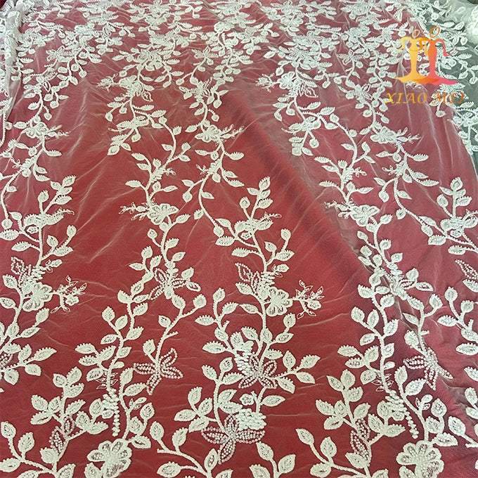 New Style 100% Polyester Heavy Beaded Wedding Embroidery Bridal Laces Fabrics XM-BF0771