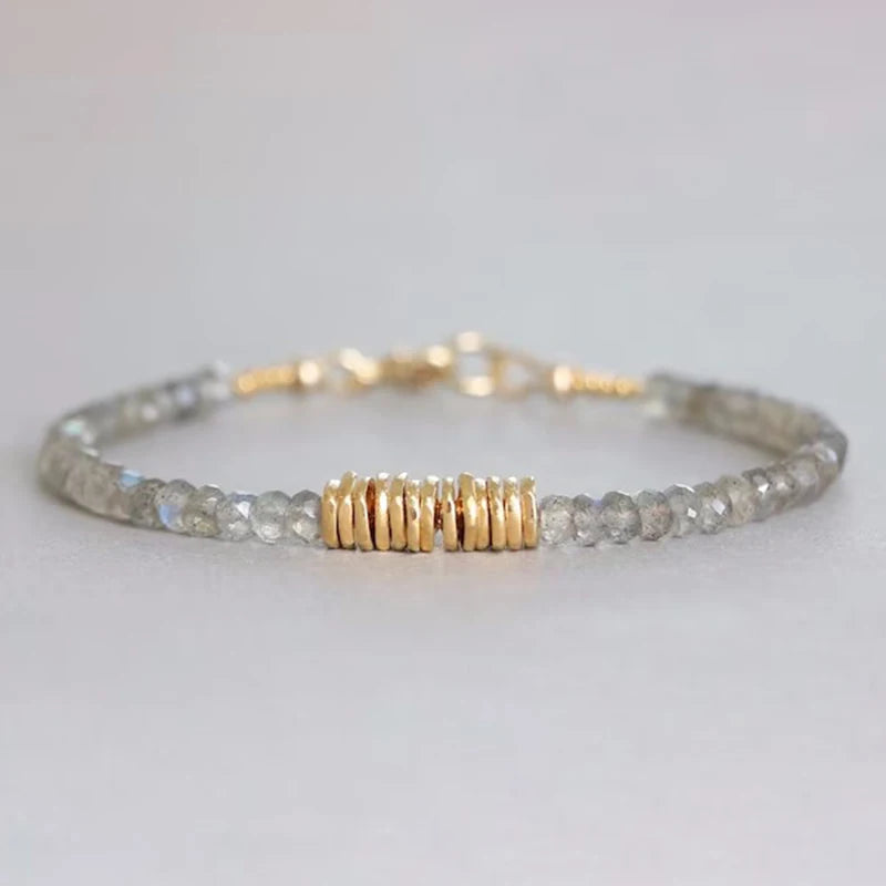 Boho Labradorite Gemstone Gold Silver Plated Beaded Natural Stone Stacking Bracelet Jewelry