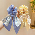 Hot Sale Fashion Bow Flower Elastic Hair Ties Girls Summer Ponytail Hair Scrunchies Floral Double-layer Bow Hair Tie