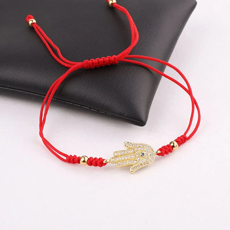 Hot Selling Red Cord Braided CZ Hand Charm Macrame Lucky Friendship Bracelet Women Men