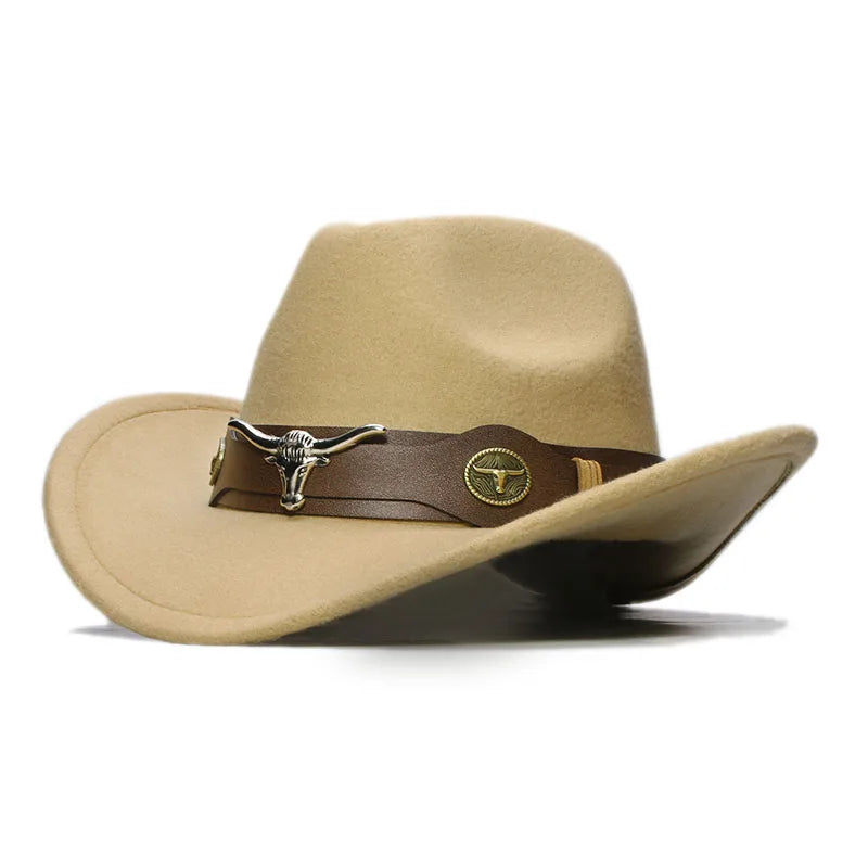 Hat Supplier Wholesale Custom Leather Belt Adjustable Wool Felt Polyester Vintage Cow Boy Hat
