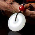 Exquisite Vintage Style Chinese Peace Buckle Necklace White Jade Amulet Men Ladies Classic Gift