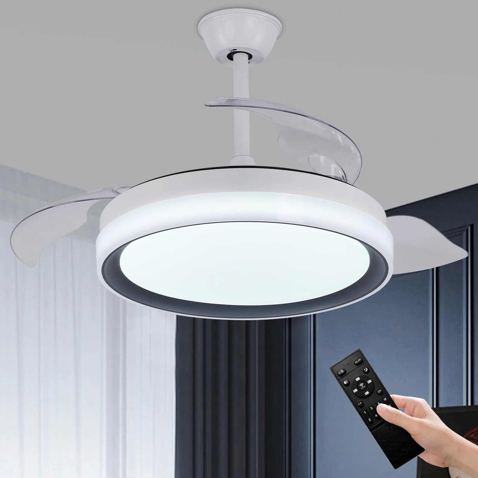 Gold Dimmable 3 Blade LED Ceiling Fan Light Semi-Flush Mount Low Decibel Modern Design for Home Hotel