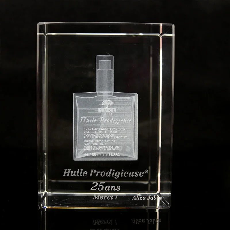 Perfume Bottle Engraved Crystal Cube 3D Laser Glass Cube for Display Gifts