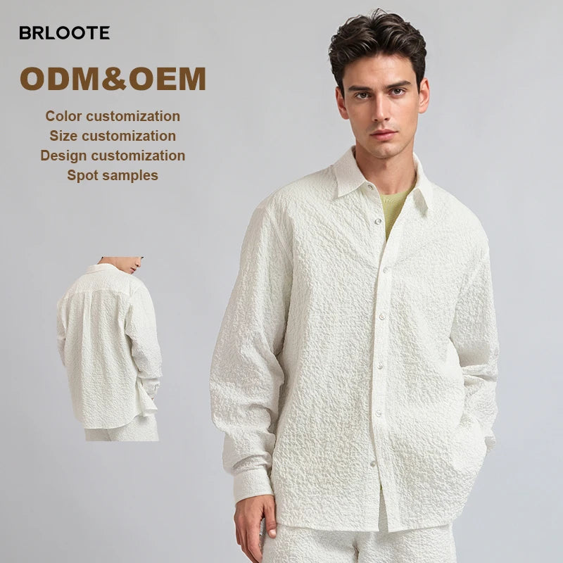 Custom Men's Cotton Long-Sleeved Spring Shirt with Stand Collar Breathable Loose Fitting Casual Wear Half Sleeves