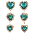 Statement Gemstone 3 Hearts Shaped Pendant Earrings Red Green Crystal Rhinestone Heart Dangle Earrings for Women