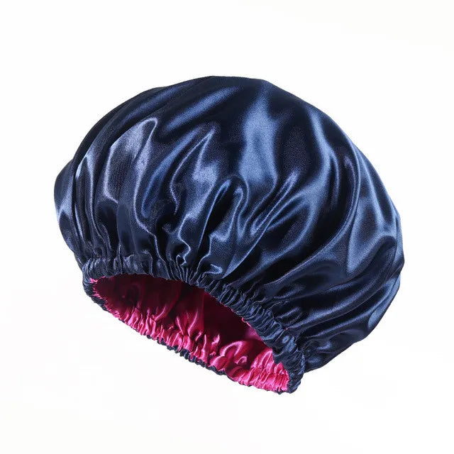 Luxury Large Oversized Reusable Adjustable Silk Shower Cap Waterproof Satin Lined Double Layer for Ladies Women's Cycling Sports
